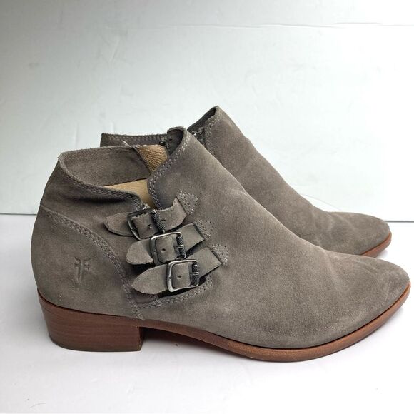 Frye Ray Belted STO Grey Suede Bootie Triple Buckle 9 M Boho Western Boots - Picture 2 of 16